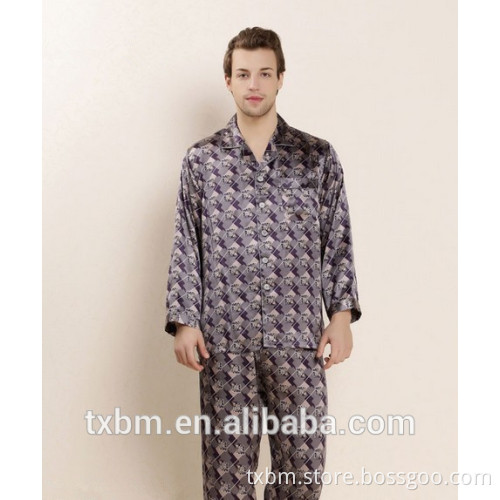 2016 luxury soft natural 100% silk men pajama sleepwear suit